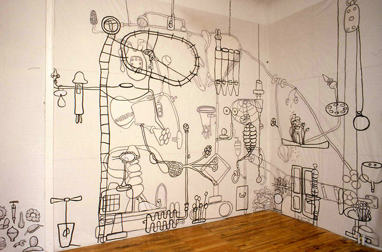 Somatech Drawing, ink, paper and vellum, 15 x 10 x 5', 2004
